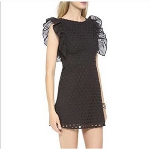 Pam & Gela Mini Dress Black Eyelet Ruffle Sleeve LOU Dress Size 4